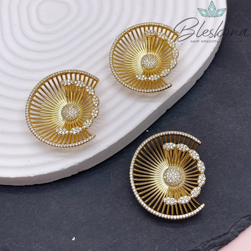 36*31 мм Цвет золото, Подвеска солнце и луна цирконы 