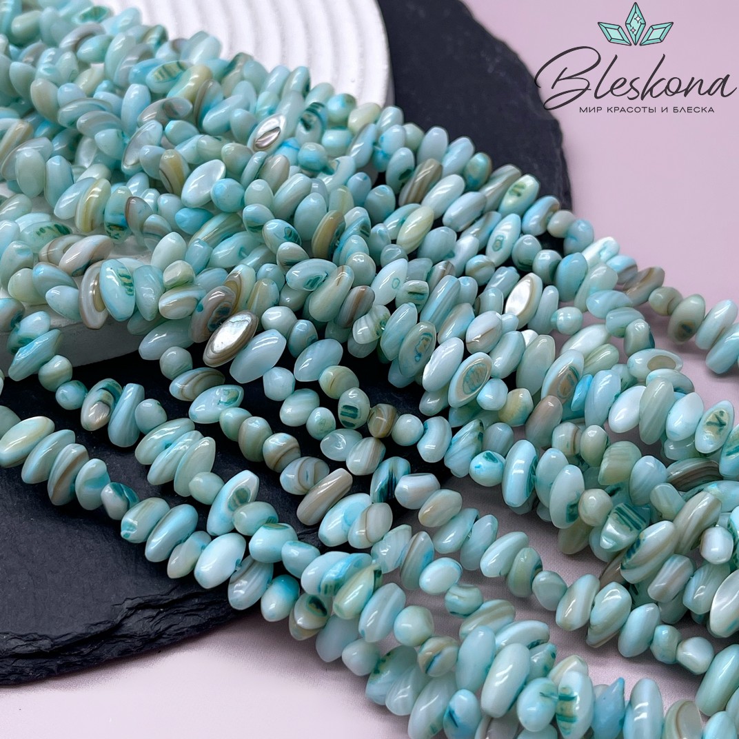 Перламутр рис отверстие поперек, цвет голубой 4*9,5 мм