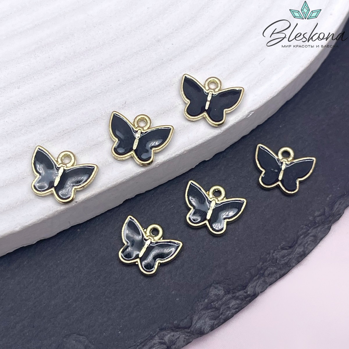 Подвеска Бабочка, цвет золото черная эмаль 10,4*12,5 мм