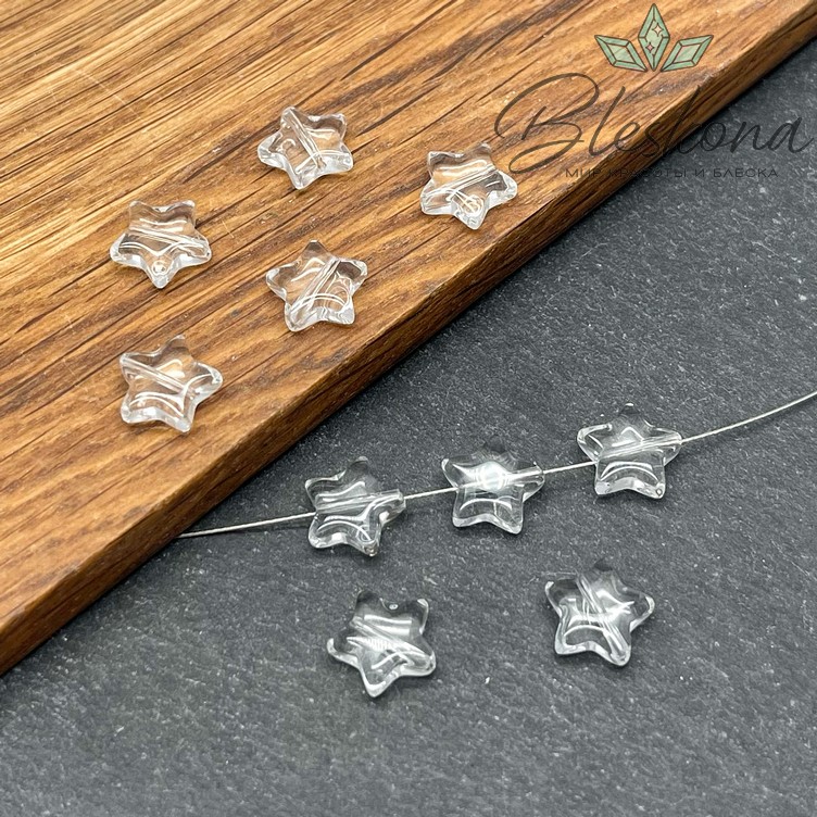 9 мм  Бусина звезда, цвет прозрачный, уп.10 штук