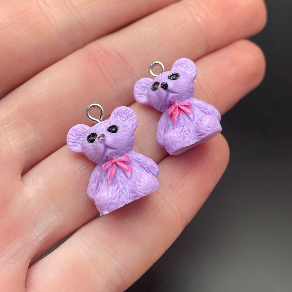 15*20,5мм, Цвет серебро, Подвеска Мишка фиолетовый бант