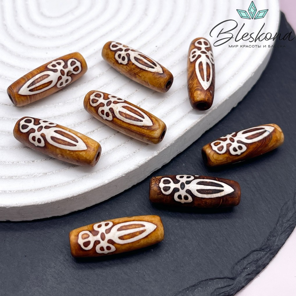 Бусина Дзи Кинжал Пурба (Пхурба) коричневый матовый бочонок 30*11 мм