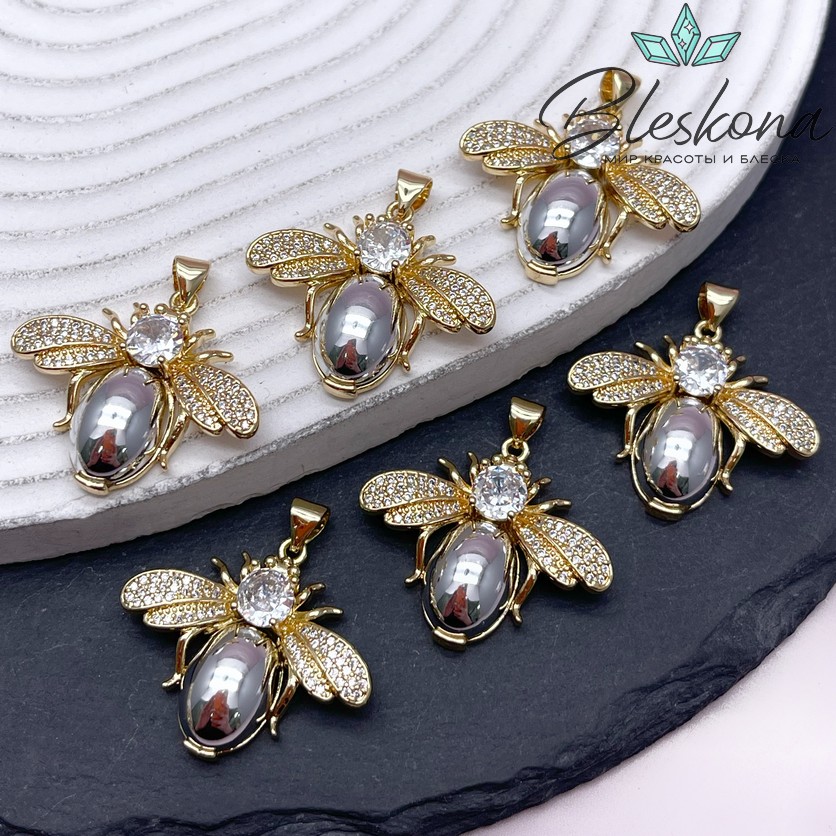 25*28 мм Цвет биколор, Подвеска Муха циркон