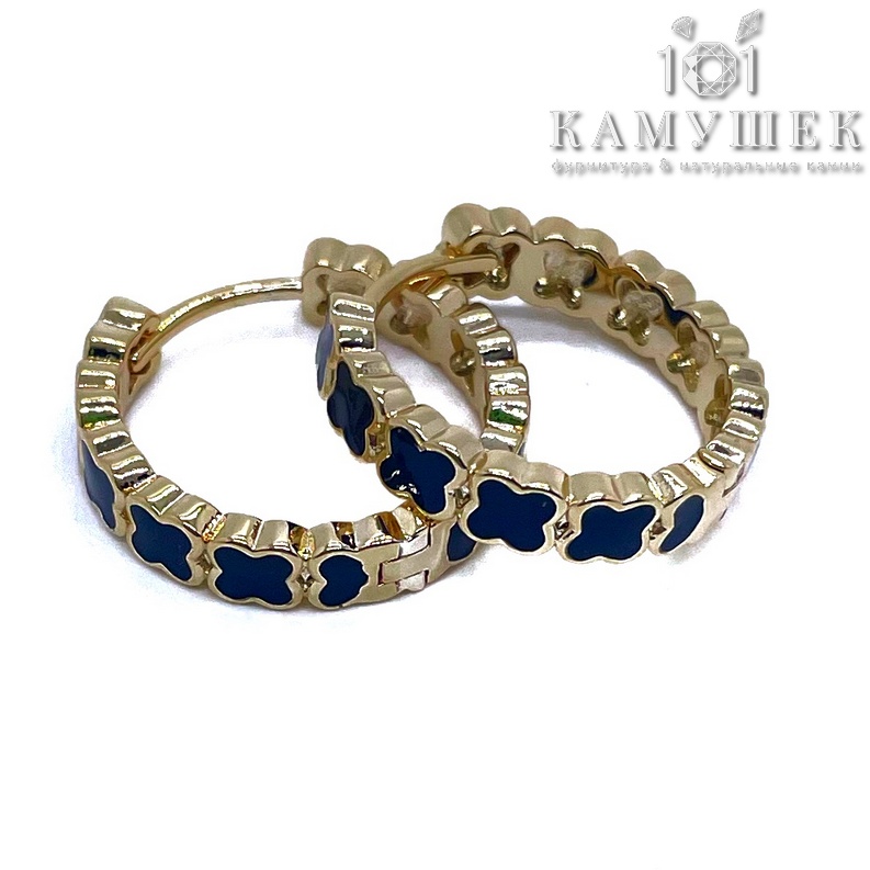 22мм  Цвет золото, Швензы бублик Клевер черная эмаль Конго Люкс