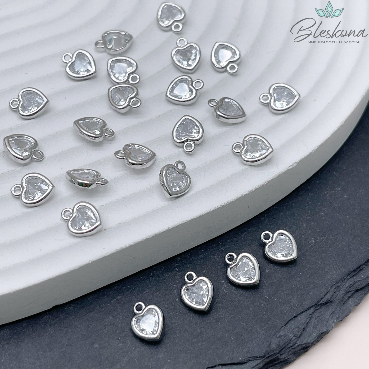 8,3*6,4 мм Цвет серебро, Подвеска Сердце циркон