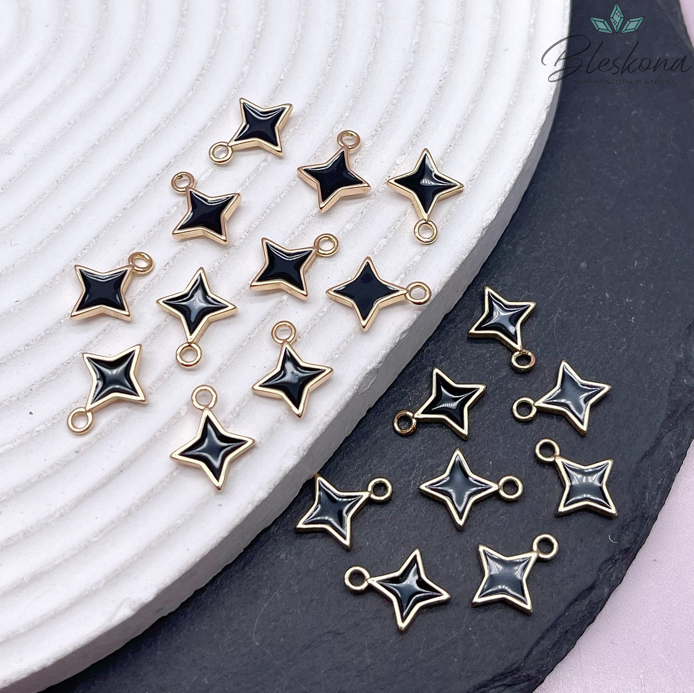 Подвеска Северная Звезда черная эмаль,цвет золото 10*13мм -1