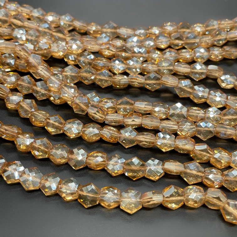 7*8 мм Стекло Lux, шестиугольник, цвет персиковый