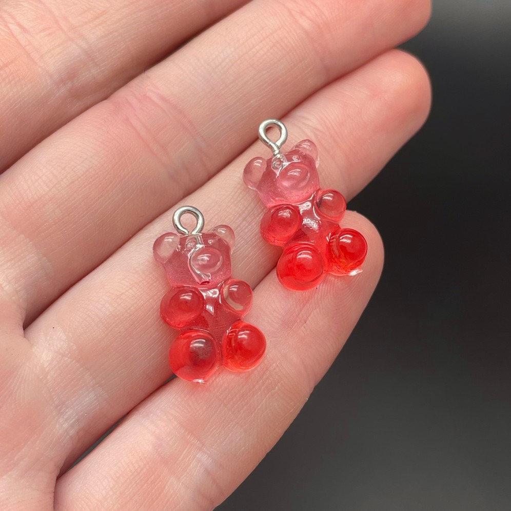 12*21,5мм, Цвет серебро, Подвеска Мишка прозрачно-красный