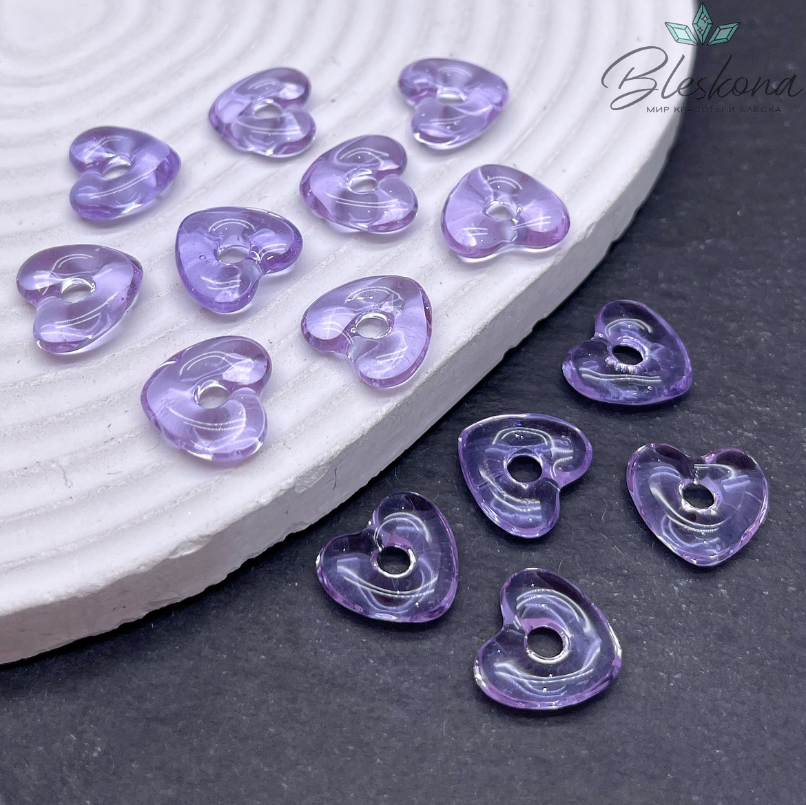 14*15 мм Подвеска сердце прозрачно- фиолетовое