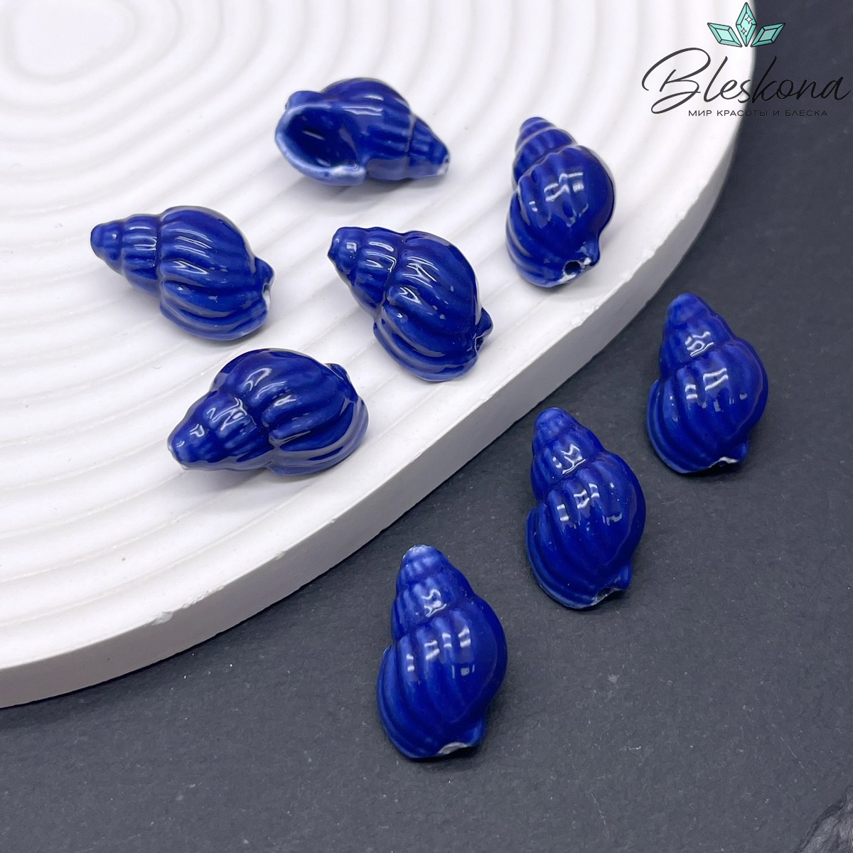 13*21 мм Бусина ракушка, керамика цвет синий №3 (штучно)