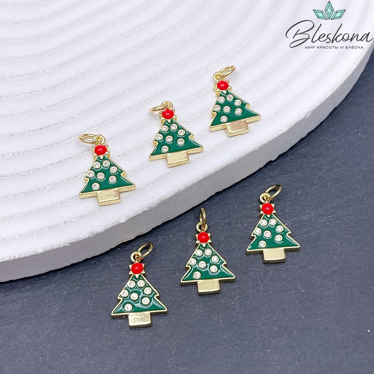 16,5*12 мм Цвет золото, Подвеска Елка зеленая эмаль