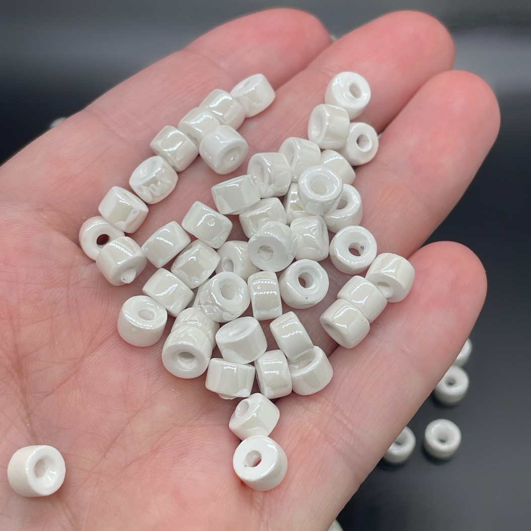 6*4 мм Бусина- разделитель, керамика цвет белый  уп.10шт