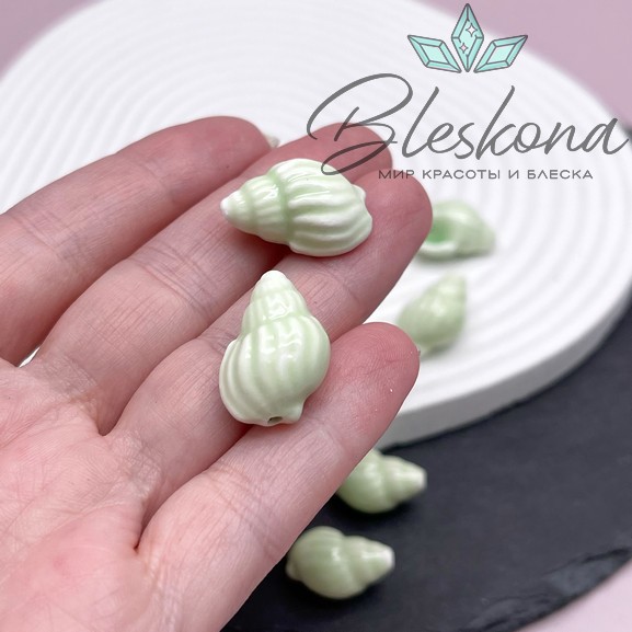 13*21 мм Керамика Бусина ракушка зеленая