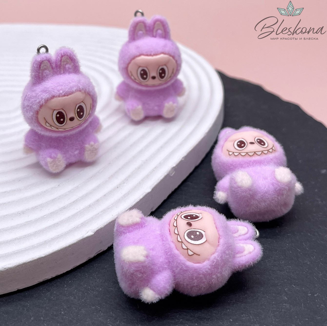 30*40 мм Цвет серебро, Подвеска игрушка-монстрик Лабубу лиловый 