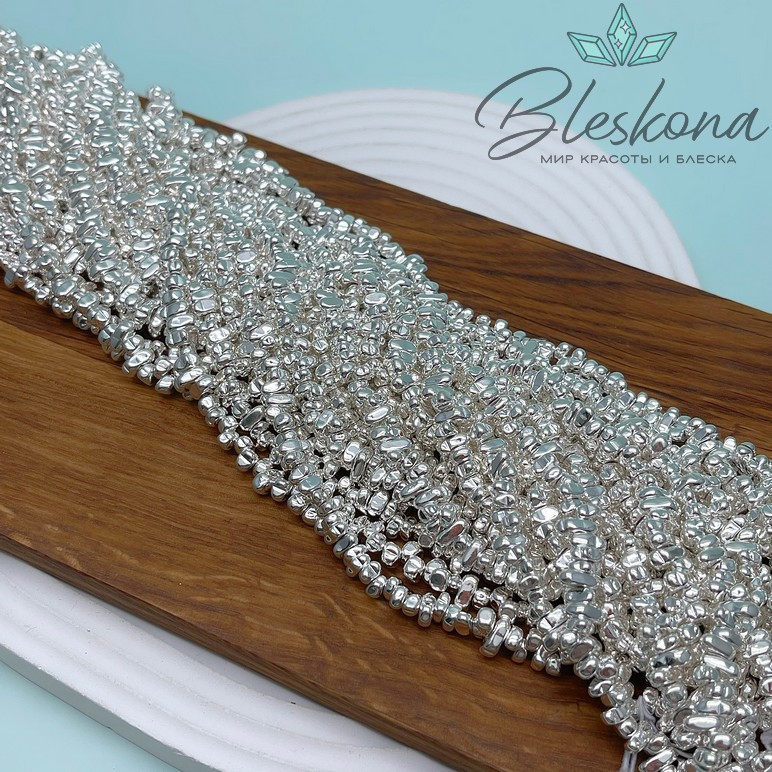 4,5-6 мм Гематин сколы шлифованные, светлое серебро, имитация