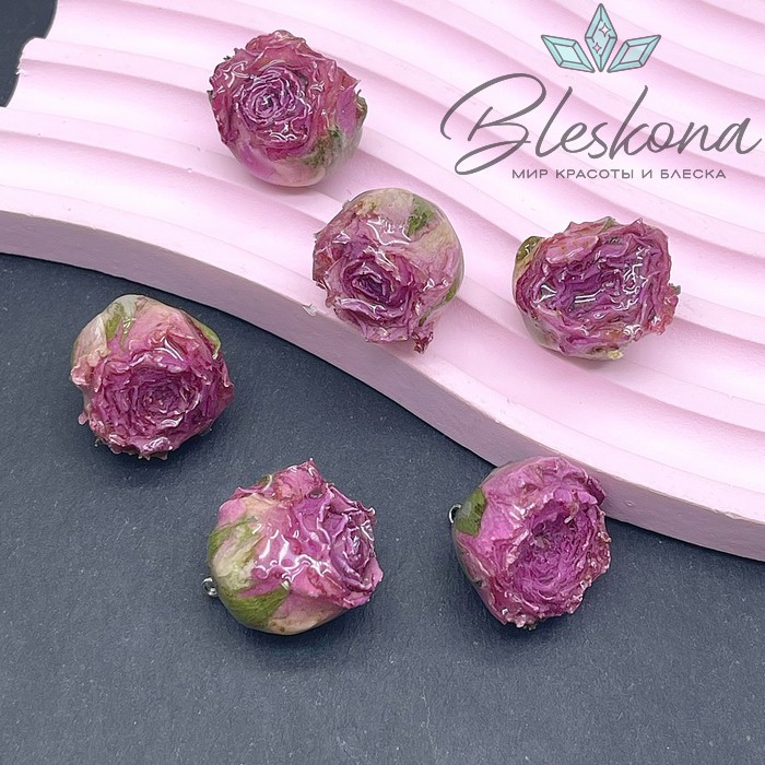 20-26 мм, Цвет серебро, Подвеска роза в эпоксидной смоле