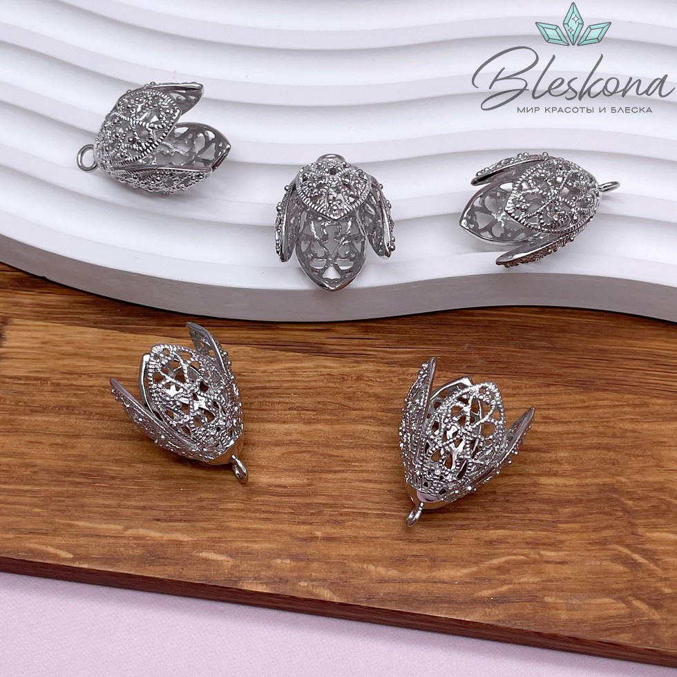 25,5*17 мм Цвет серебро, Концевик с узором 