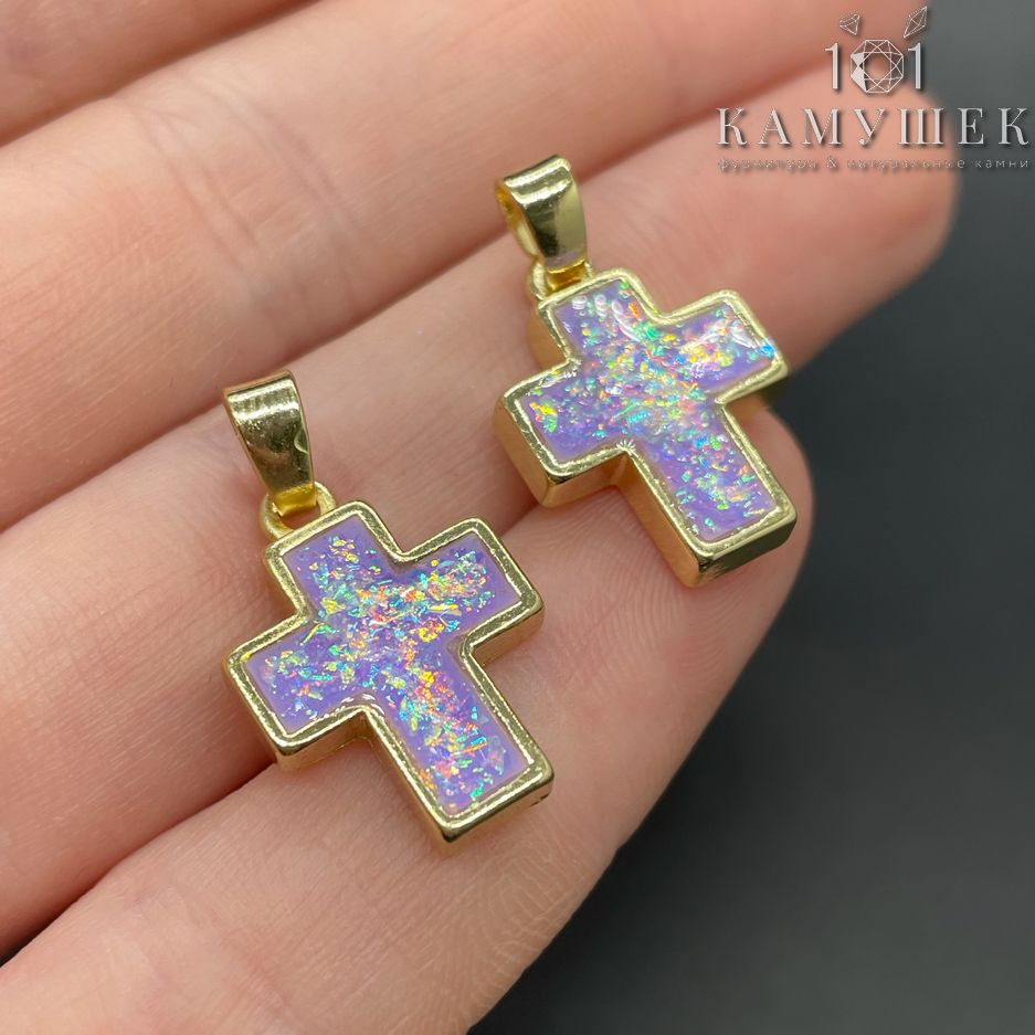 13,5*19мм, Цвет золото, Подвеска Крест бледно-сиреневый