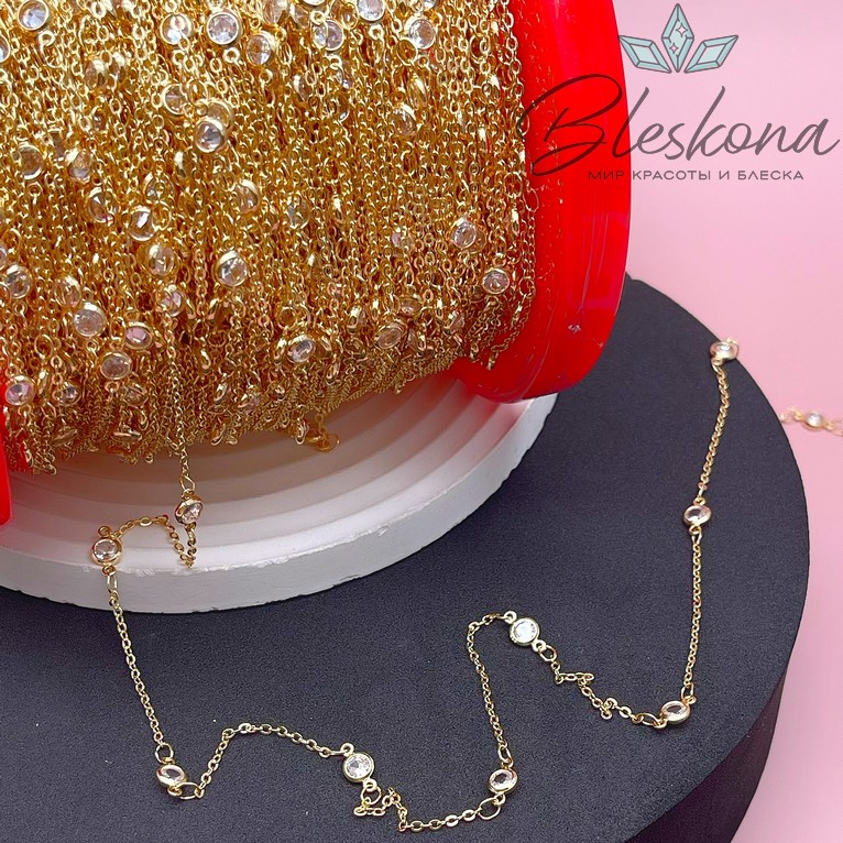 Цепь №200-1 цвет золото 1,6*2 мм циркон 