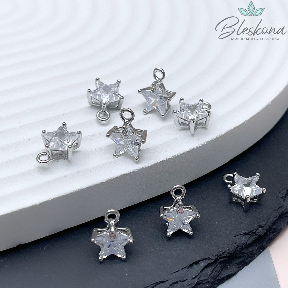 10,5*8,4 мм Цвет серебро, Подвеска Звезда большой циркон