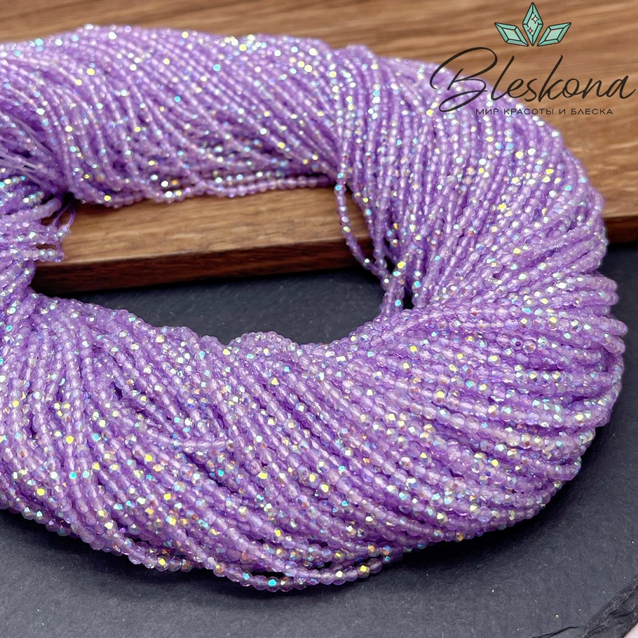 2 мм Бусины стекло фиолетовое с переливом алмазная огранка