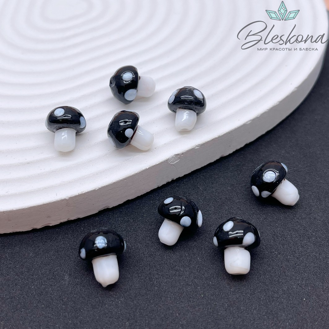 12*10 мм Бусина гриб черный
