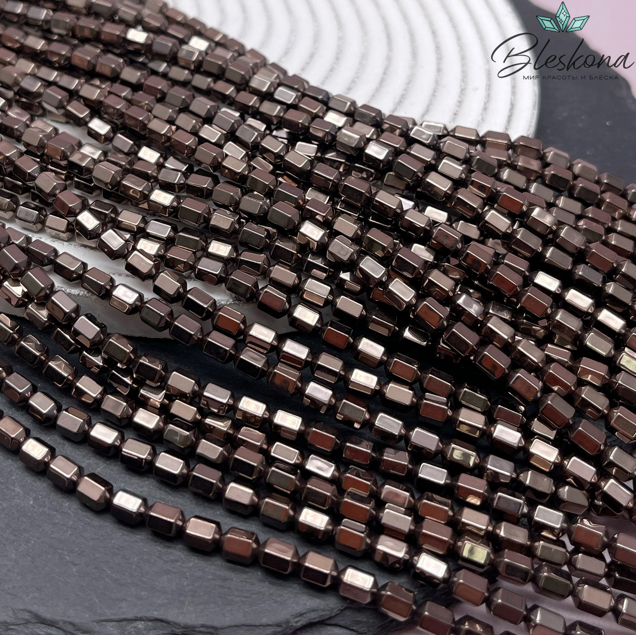 6*4 мм Гематин призма, цвет коричневый №1 (шоколадный), имитация