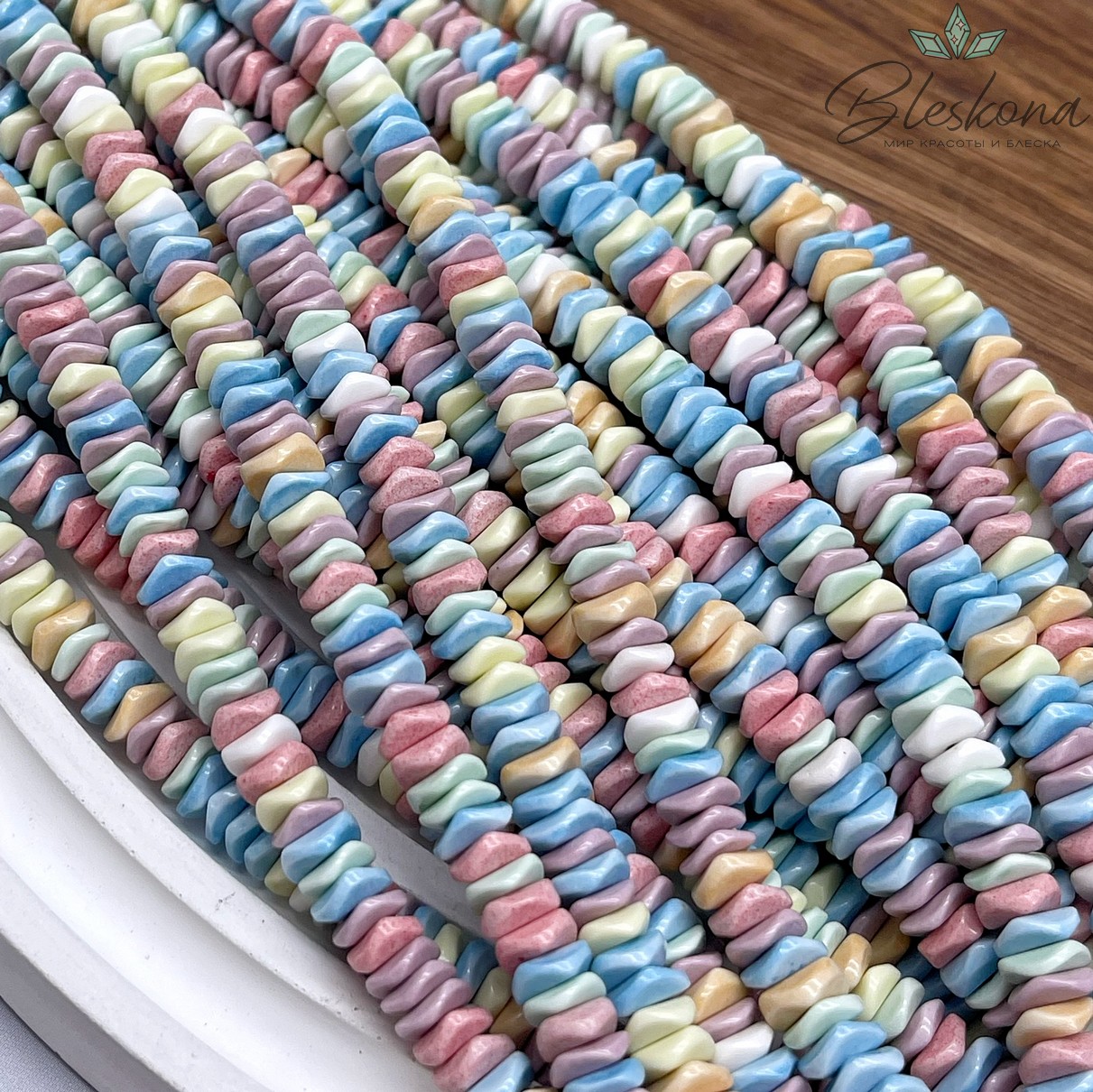 Радужный Агат диски волна микс 2*6 мм (имитация)