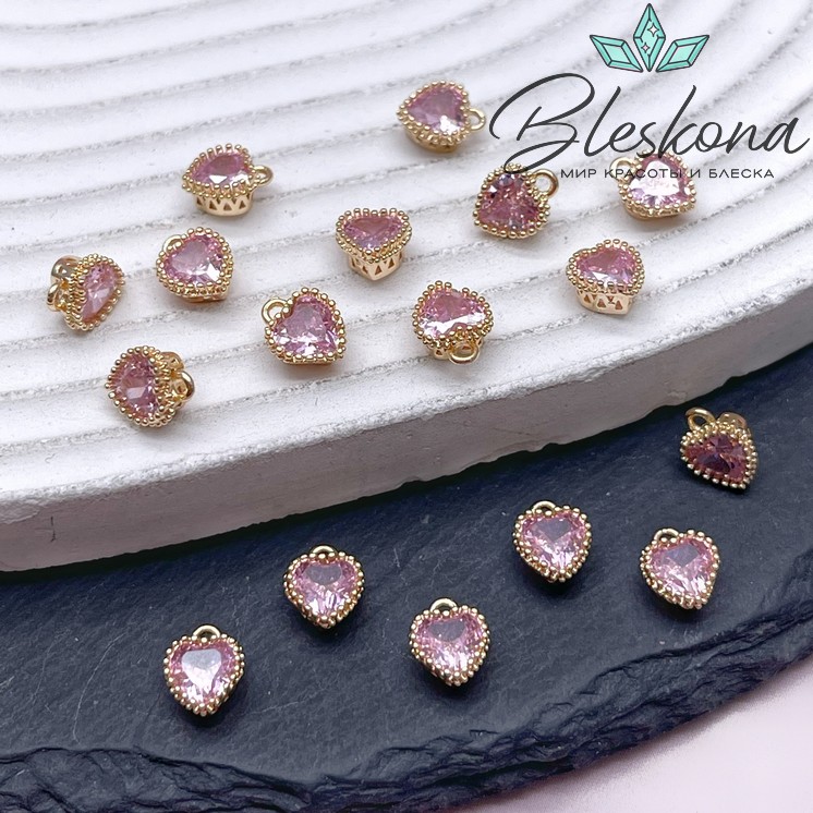 8*6,5 мм Цвет золото, Подвеска Сердце мини розовый циркон 