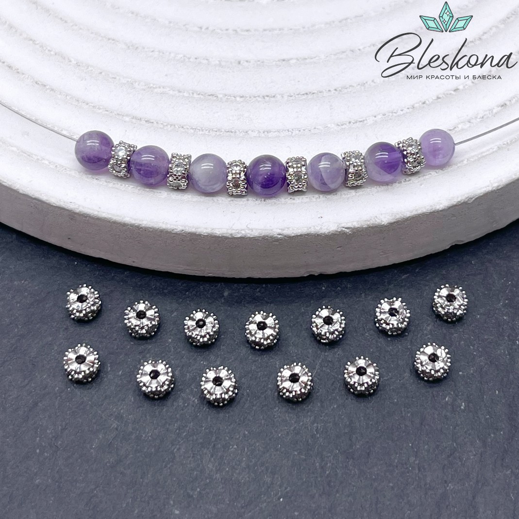 4*2,5 мм Цвет серебро, Бусина-разделитель цирконы