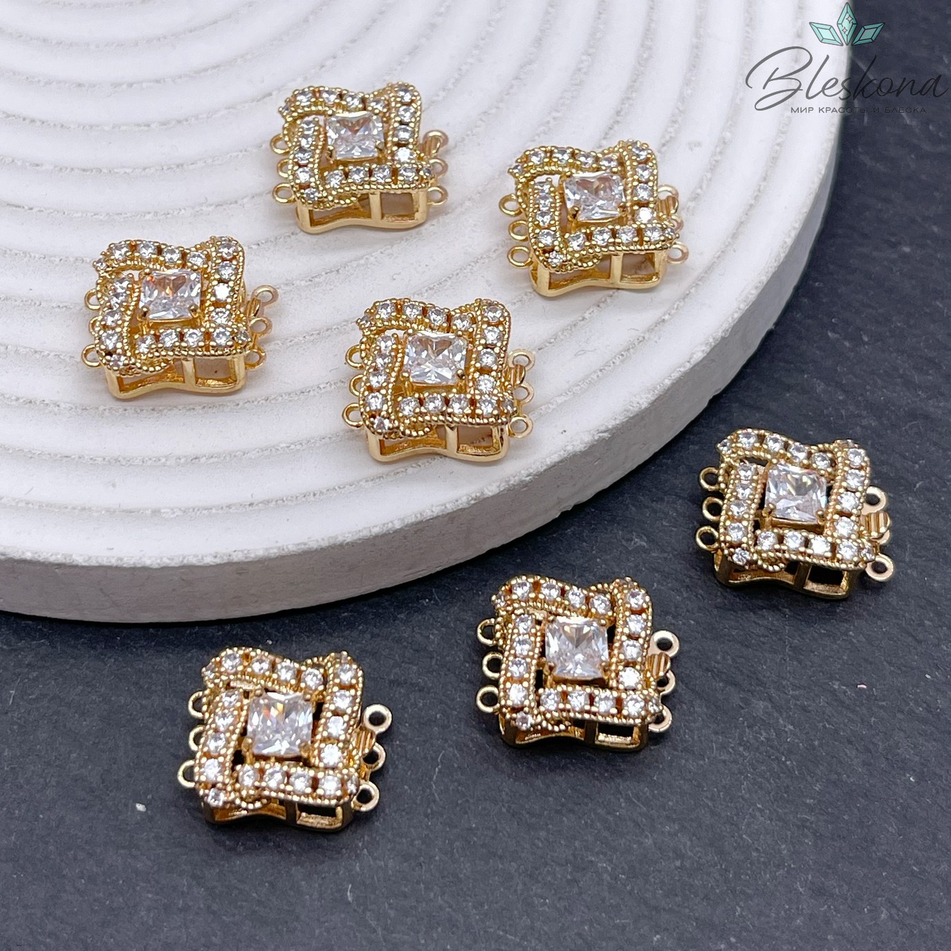 16*13мм Цвет золото, Замок защелка лента цирконы