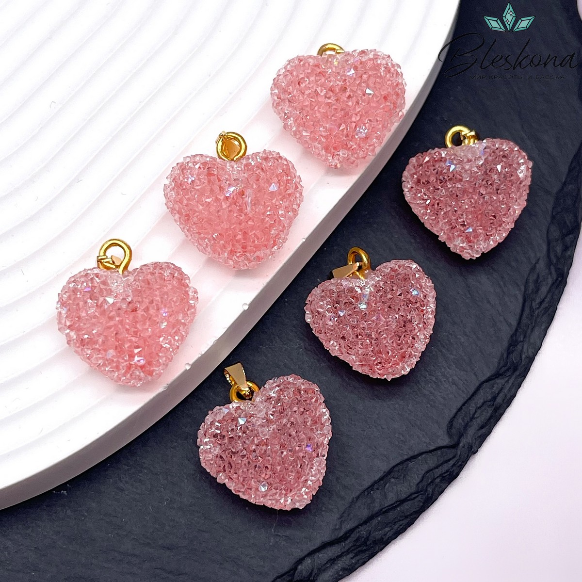 19*20 мм, Цвет золото, Подвеска мармеладное сердце малиновое