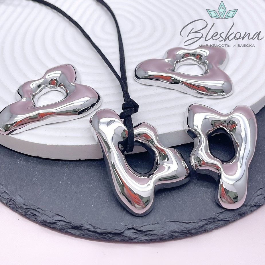 48*34 мм Цвет серебро, Подвеска фриформ объемное крупное 