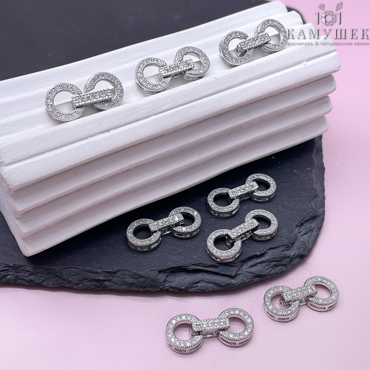 22,5*9,5 мм Цвет серебро, Замок Круг двойной цирконы