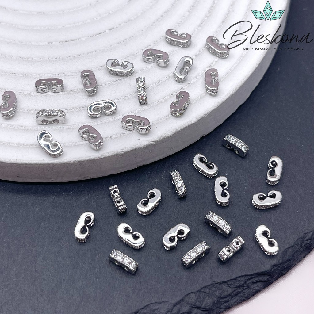 7,2*2,3 мм Цвет серебро, Бусина-разделитель 2 ряда стразы 