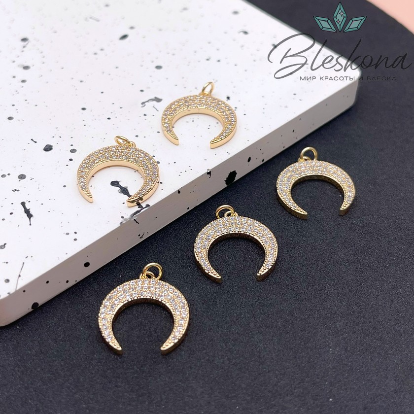 17*16мм Цвет золото, Подвеска Лунница цирконы