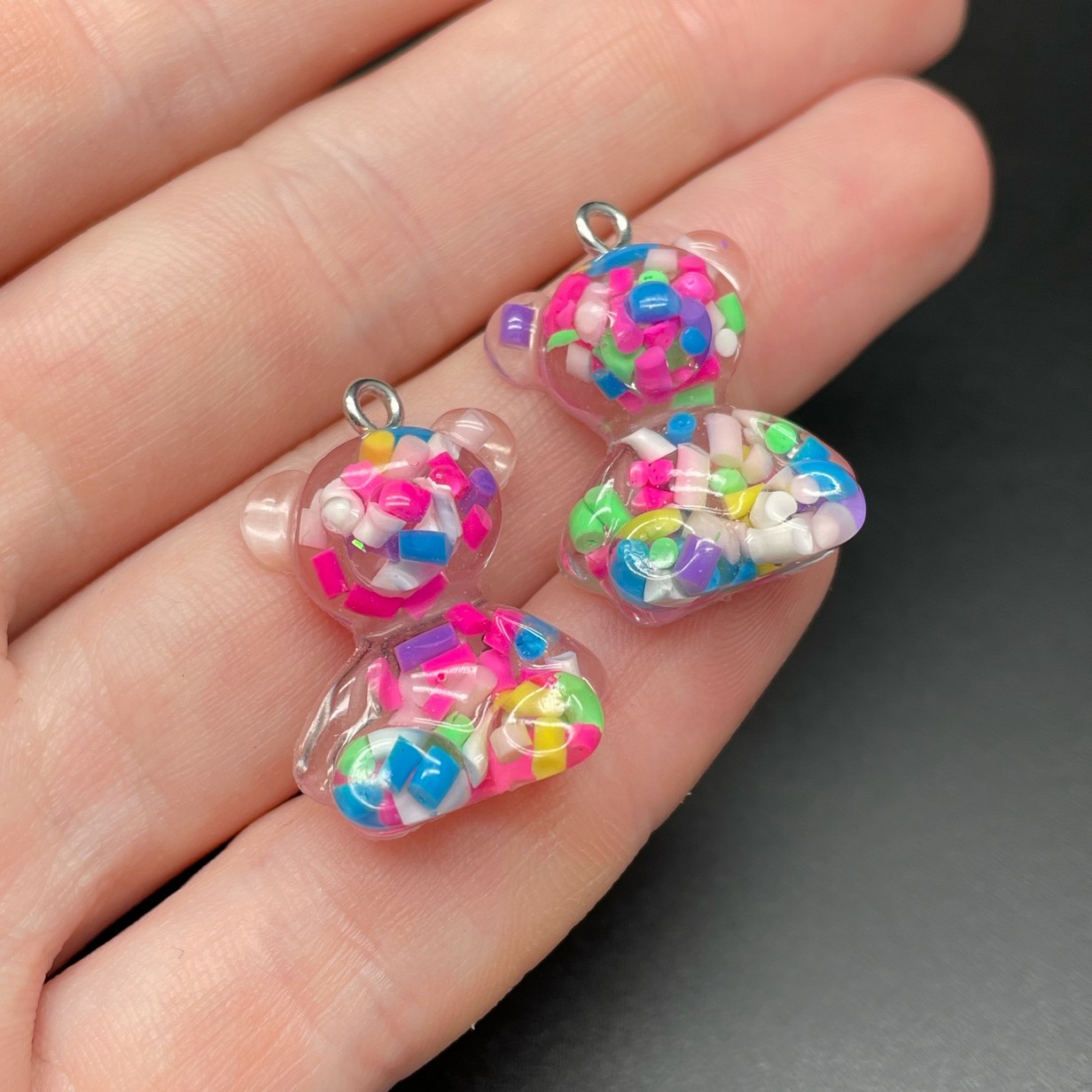 17,5*25мм, Цвет серебро, Подвеска Мишка микс блестки