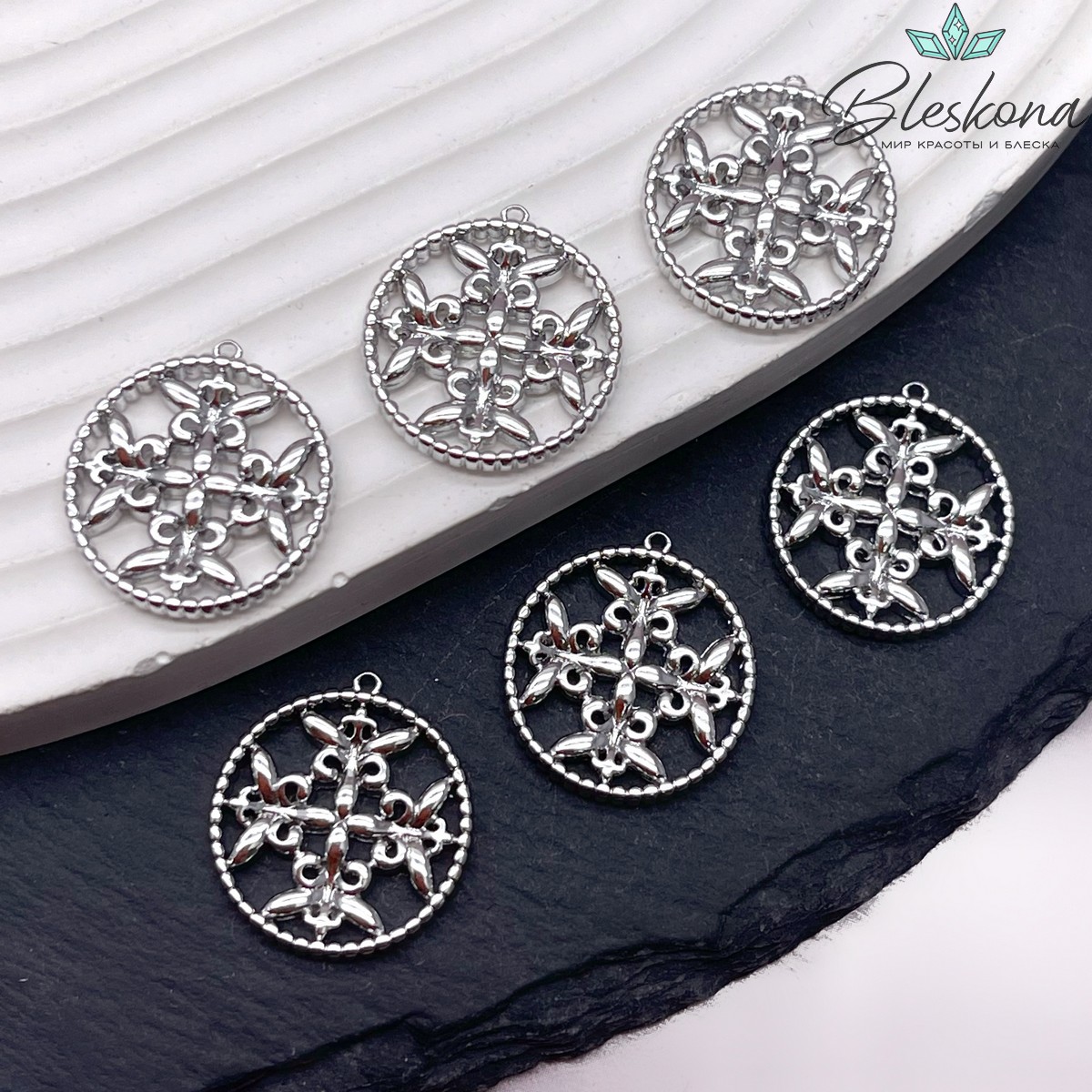 18,9*17,5 мм Цвет серебро, Подвеска круг Этно №2 