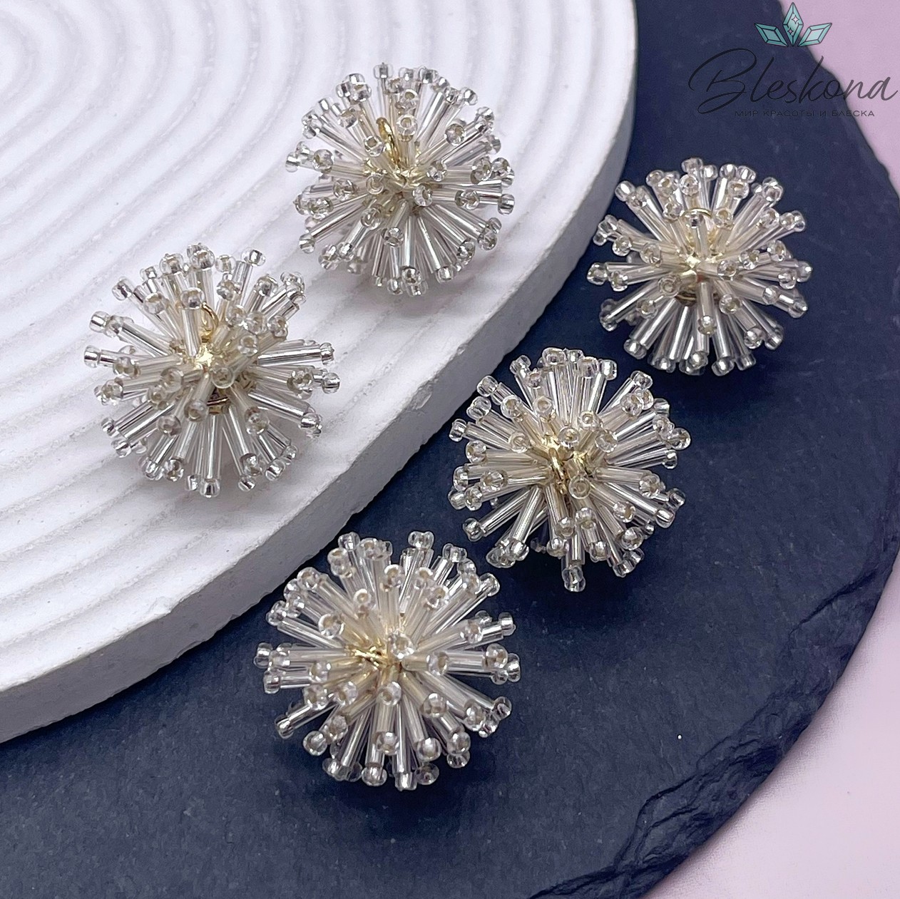 25 мм Цвет золото, Подвеска  из бисера одуванчик