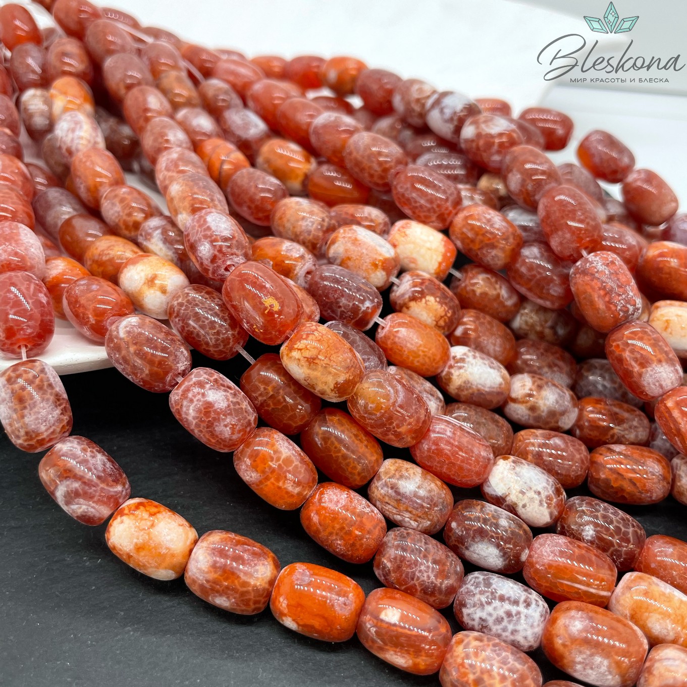 Агат с узором №11 (полуматовый) бочата 13,5*10 мм