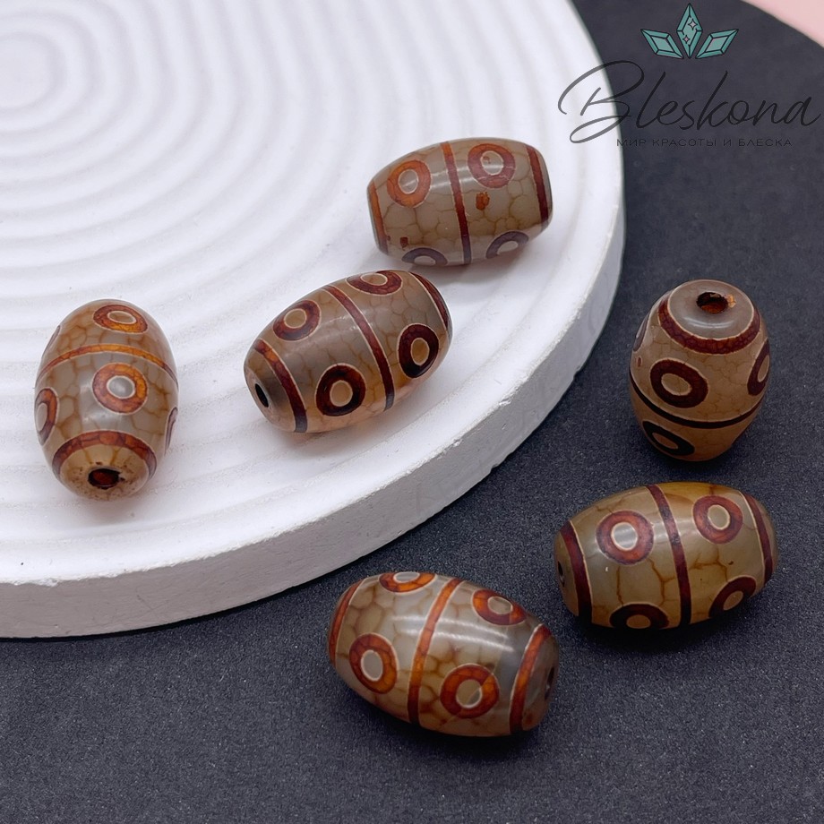 Бусина Дзи 8 глаз серо-коричневый бочонок 22*15 мм