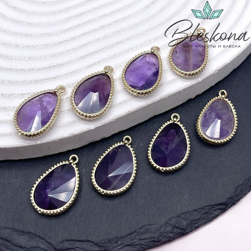 14,4*23мм, цвет золото ,Подвеска капля Аметист