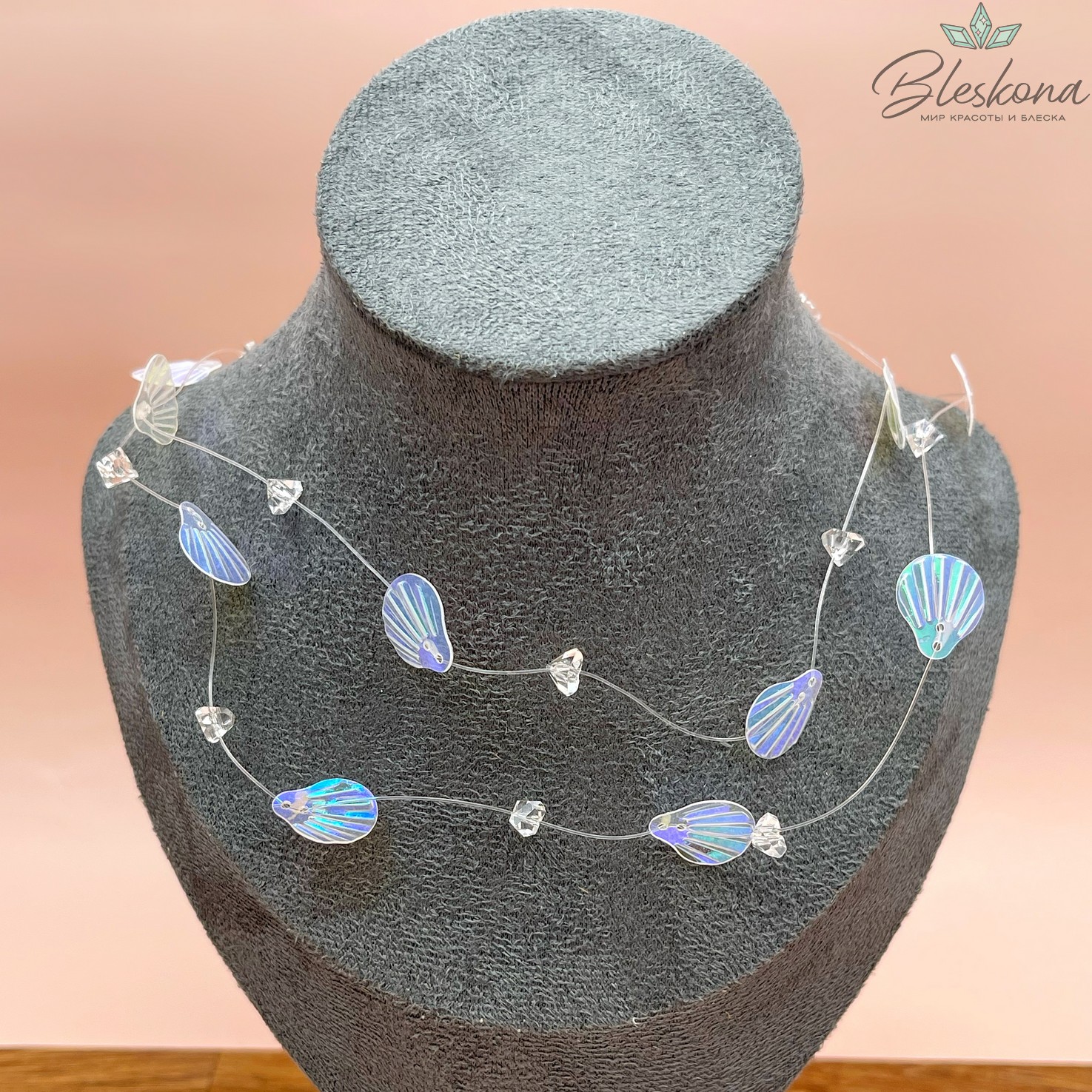 Основа для колье 1 м на леске с ракушкой из акрила