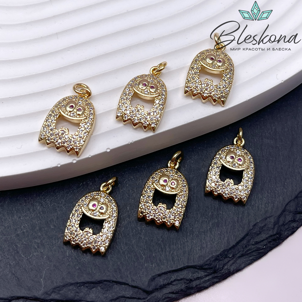 16,5*10,7 мм Цвет золото, Подвеска Привидение цирконы