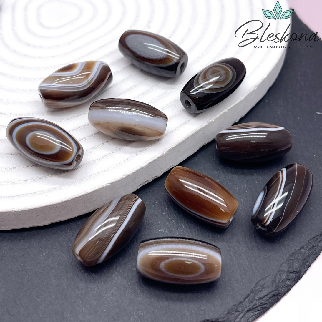 Дзи природная коричневая из агата 24*13 мм 