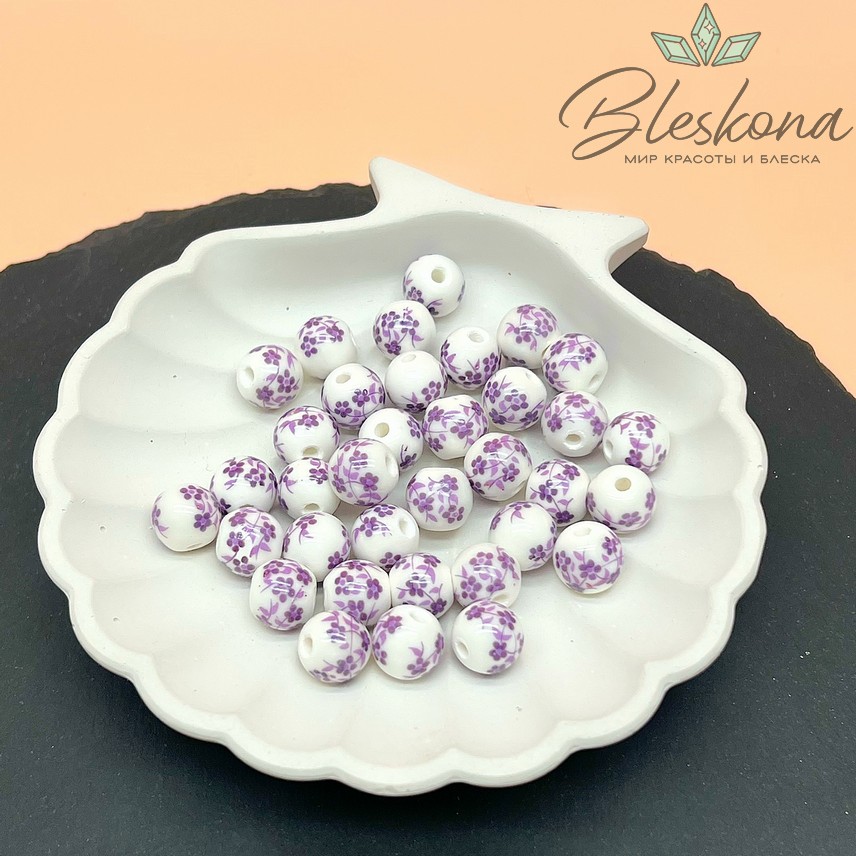 10 мм Керамика Бусина роспись гжель №8 (штучно)
