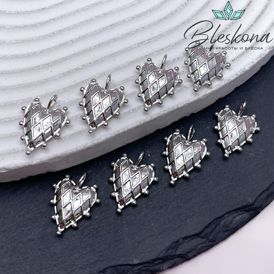 19*14 мм Цвет серебро, Подвеска сердце шарики сетка