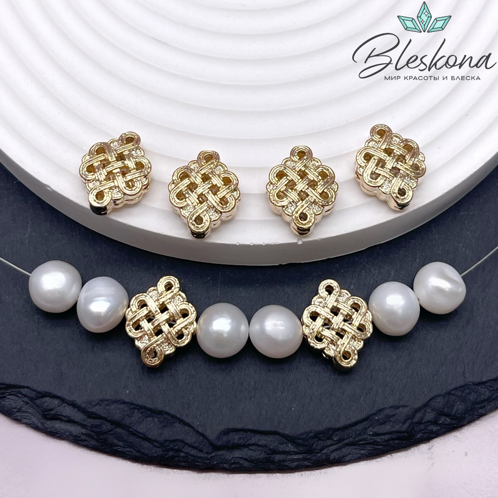 12,5*15,7 мм Цвет золото, Бусина узел счастья