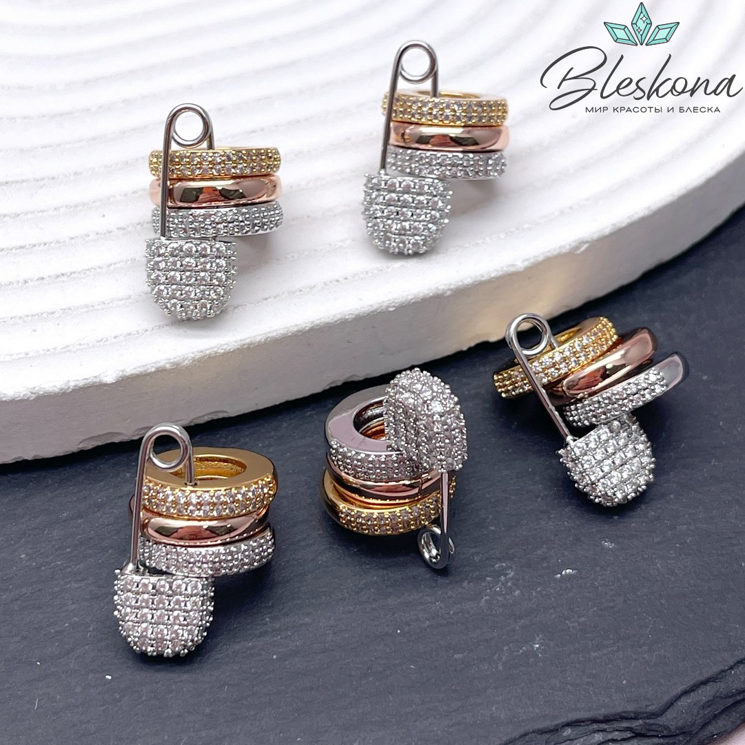 20,5*18,5 мм Цвет биколор, Подвеска кольца с булавкой цирконы