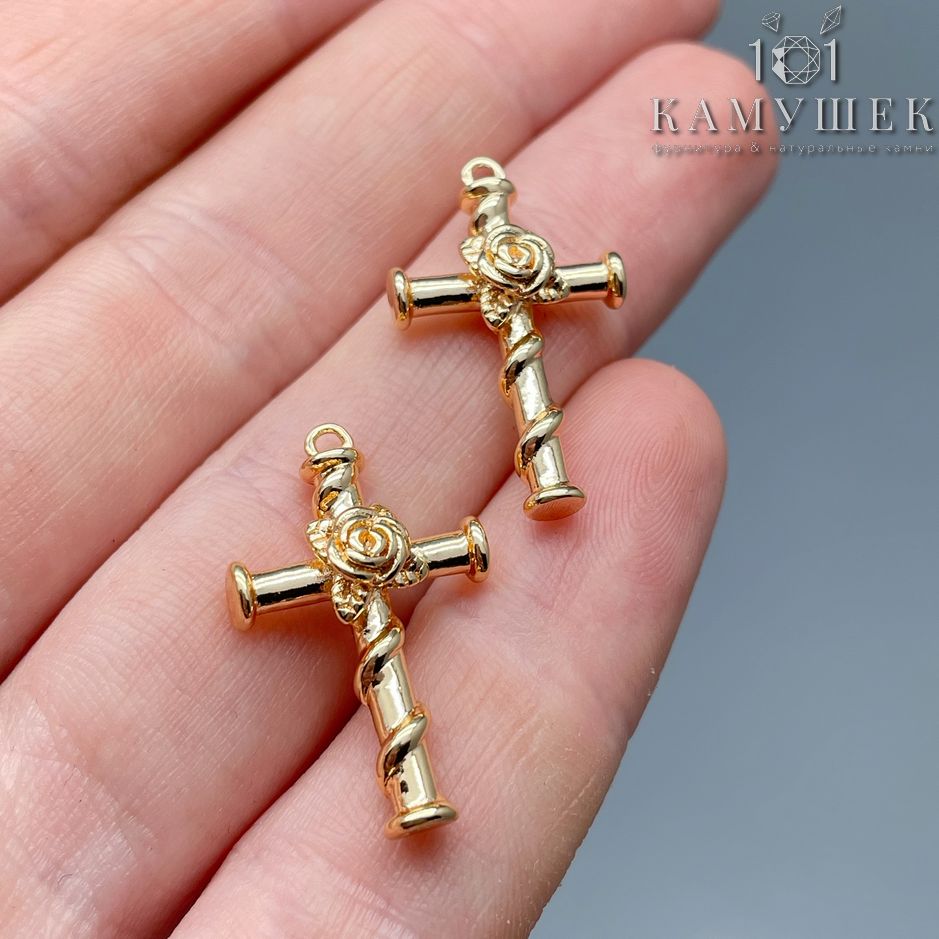 14,6*23,3мм Цвет золото, Подвеска крест роза 